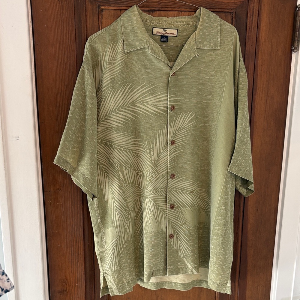 Tommy Bahama Olive Palm Print silk Shirt